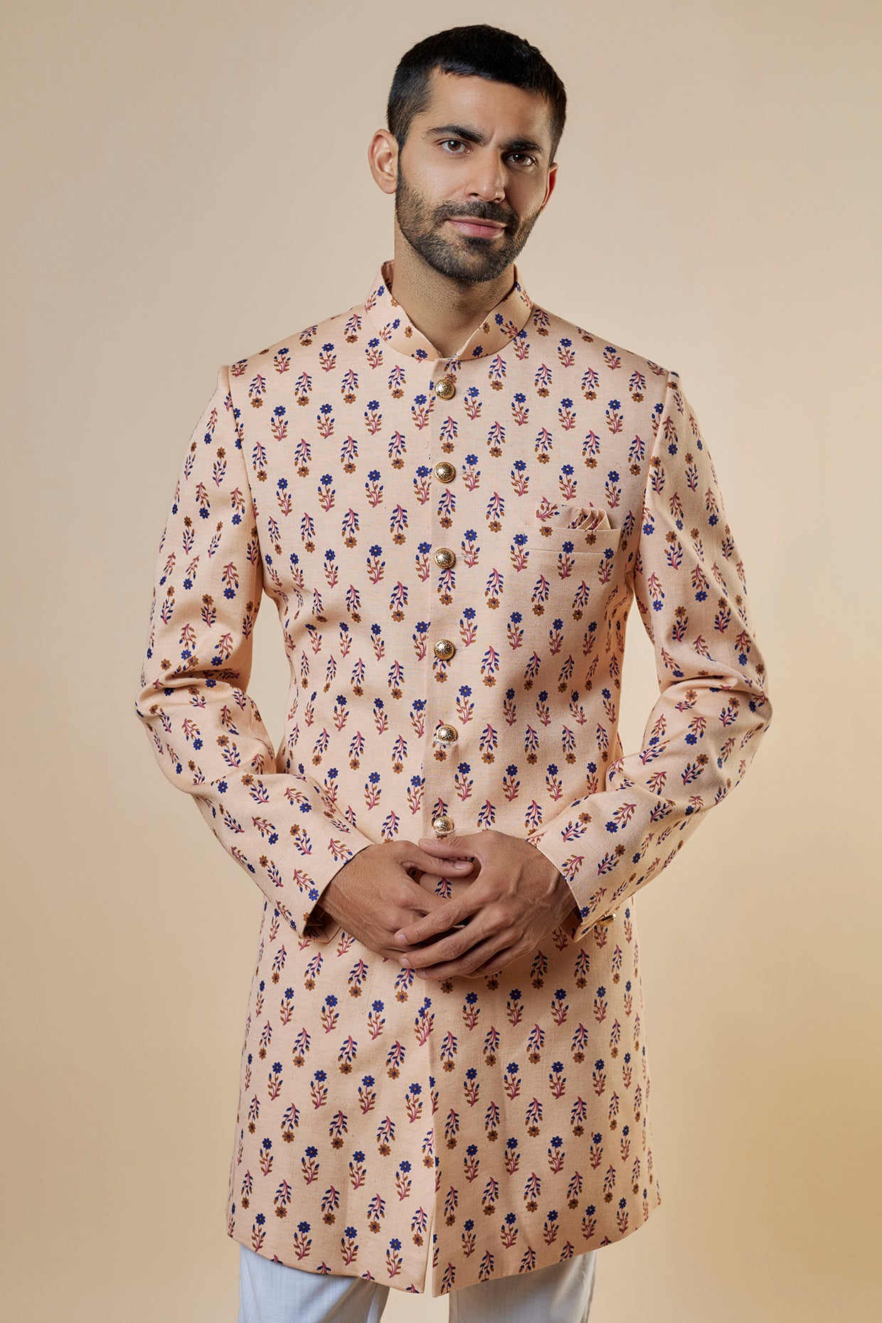 Peach Floral Sherwani Set