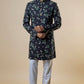 Black Floral Print Sherwani Set