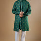 Green Printed Open Jacket Kurta Set