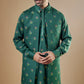 Green Printed Open Jacket Kurta Set