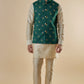 Green Printed Bundi Jacket Kurta Set