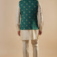 Green Printed Bundi Jacket Kurta Set