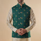 Green Printed Nehru Jacket Kurta Set
