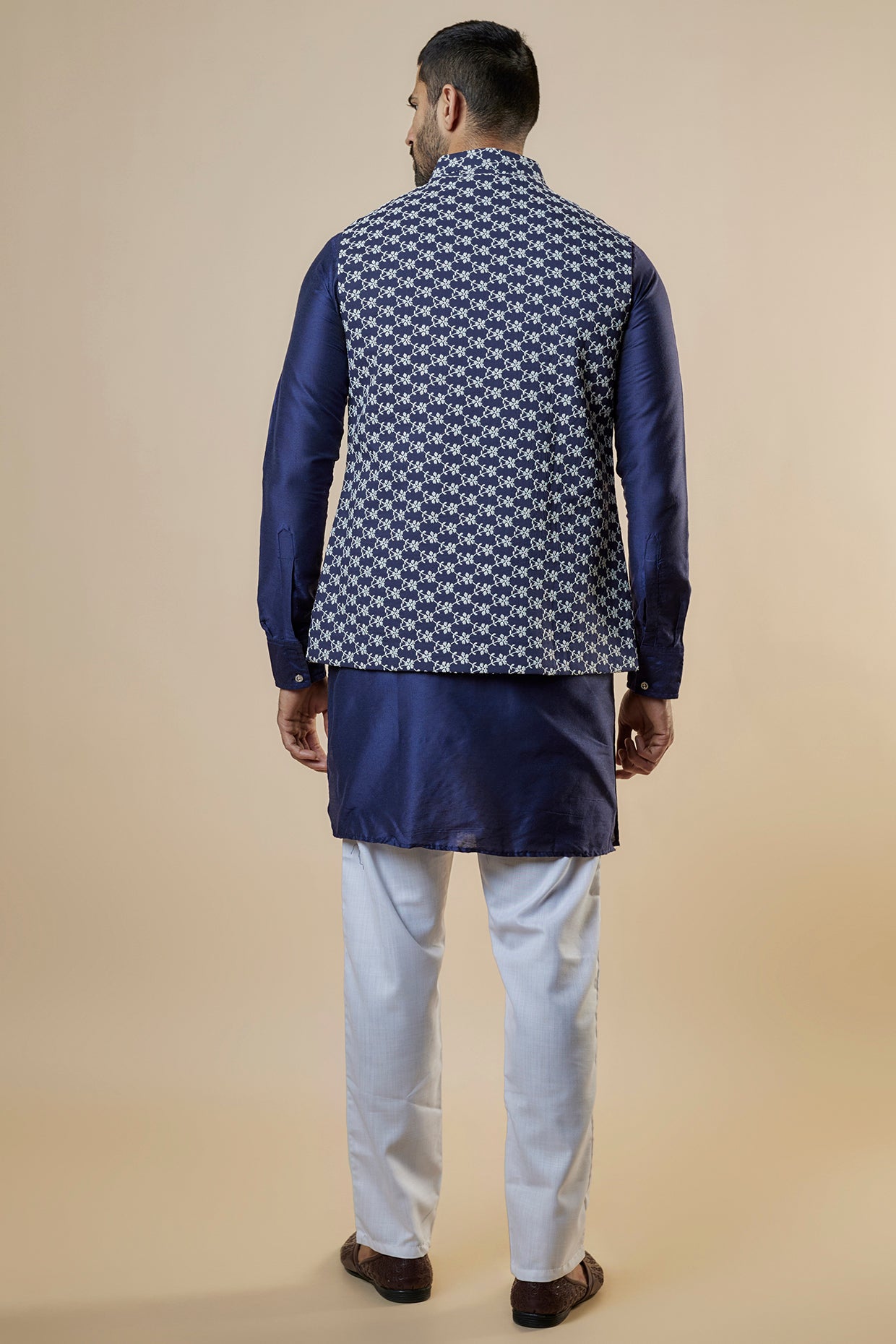 Navy Embroidered Nehru Jacket