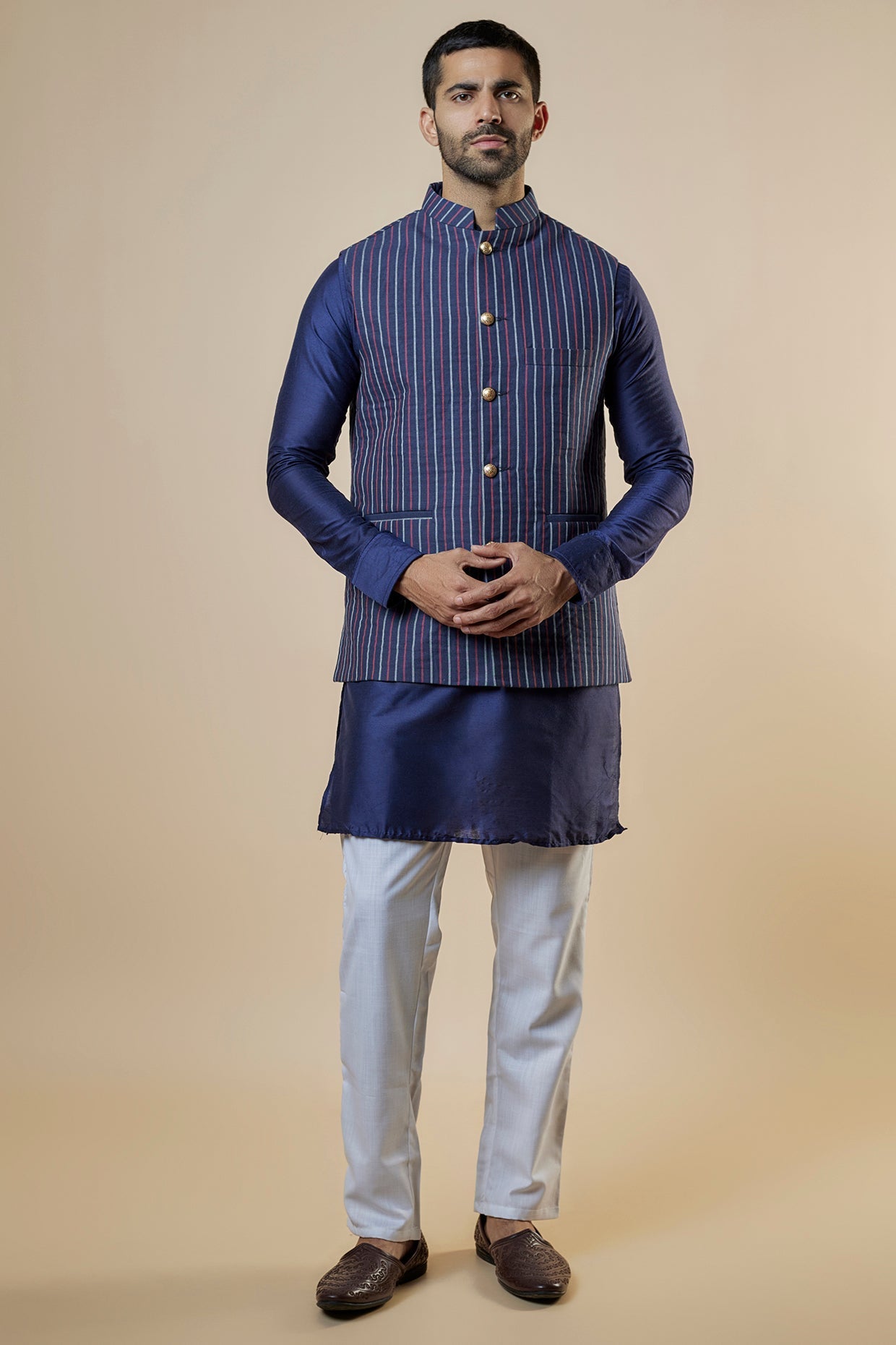 Denim Stripe Nehru Jacket