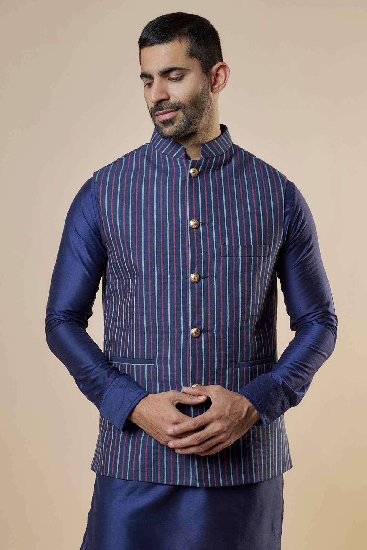 Denim Stripe Jacket Kurta Set