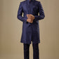 Navy Blue Geometric Embroidered Sherwani Set