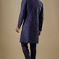 Navy Blue Geometric Embroidered Sherwani Set