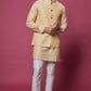 Beige Cotton Silk Jacket with Kurta Set