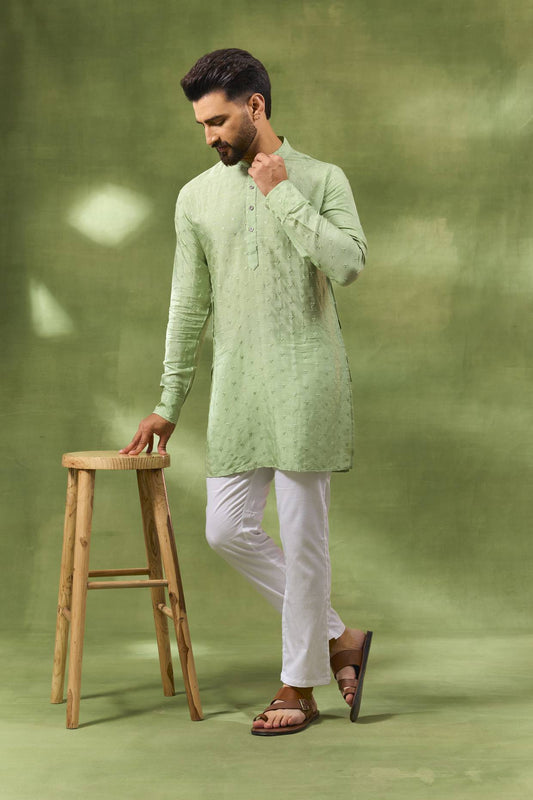 Mint Green Thread Embroidered Kurta Set