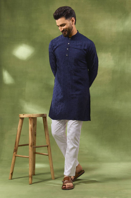 Navy Thread Embroidered Kurta Set