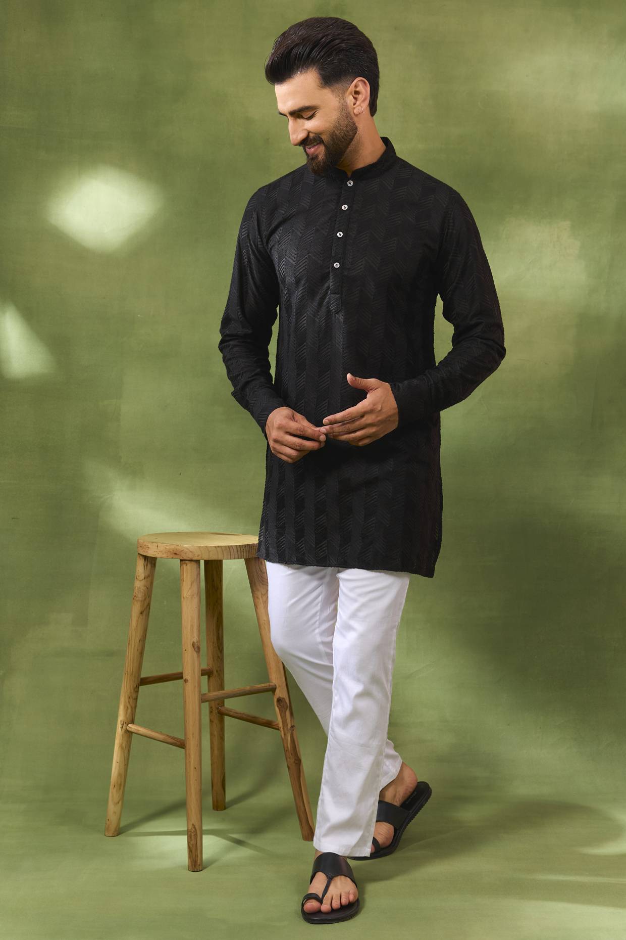 Black Geometric Embroidered Kurta Set