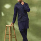 Navy Floral Jacquard Jacket Kurta Set