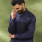 Navy Floral Jacquard Jacket Kurta Set