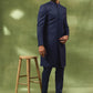 Navy Geometric Embroidered Sherwani Set