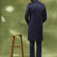 Navy & Gold Floral Jacquard Sherwani Set
