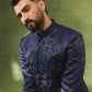 Navy & Gold Floral Jacquard Sherwani Set