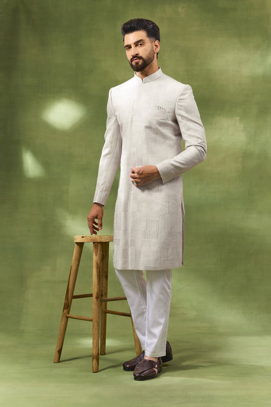 Cream Heavy Embroidered Sherwani Set