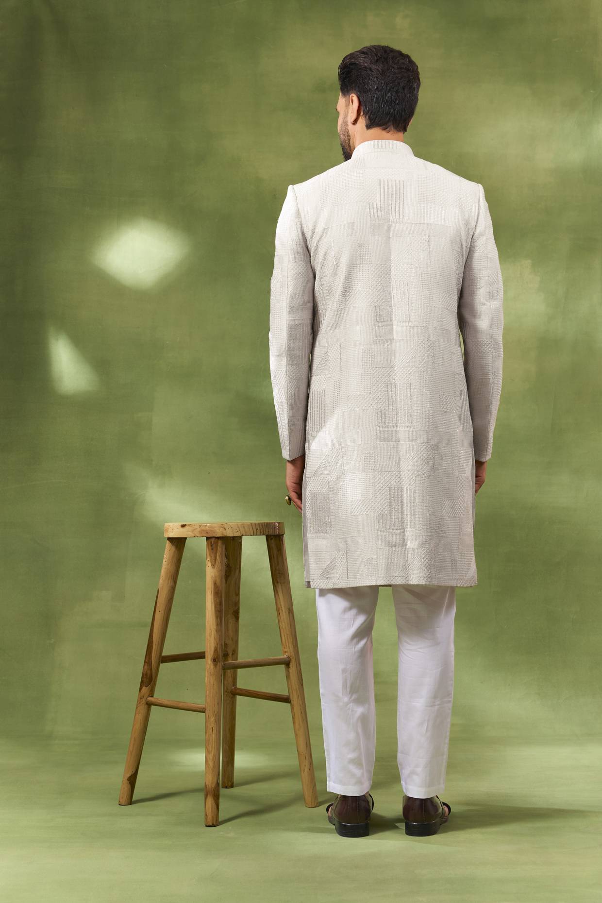 Cream Heavy Embroidered Sherwani Set