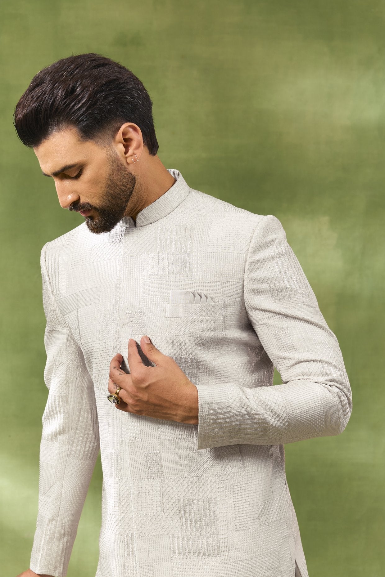 Cream Heavy Embroidered Sherwani Set