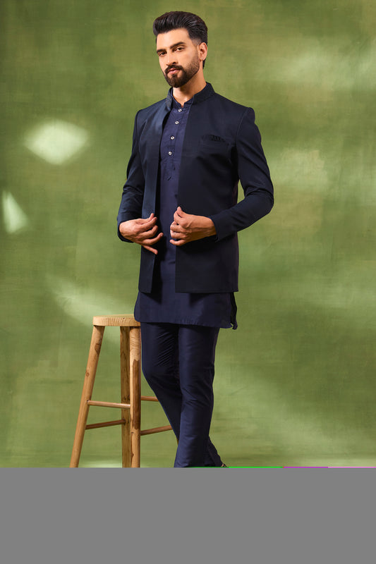 Navy Jacquard Indo Western Set