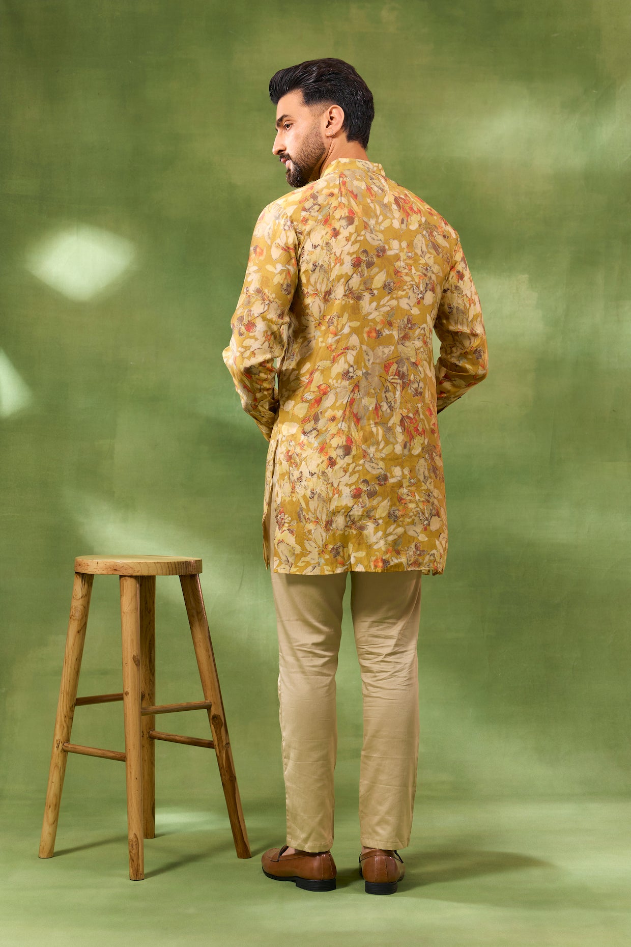 Yellow Floral Print Jacket Kurta Set