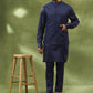 Navy Jacquard Jacket Kurta Set