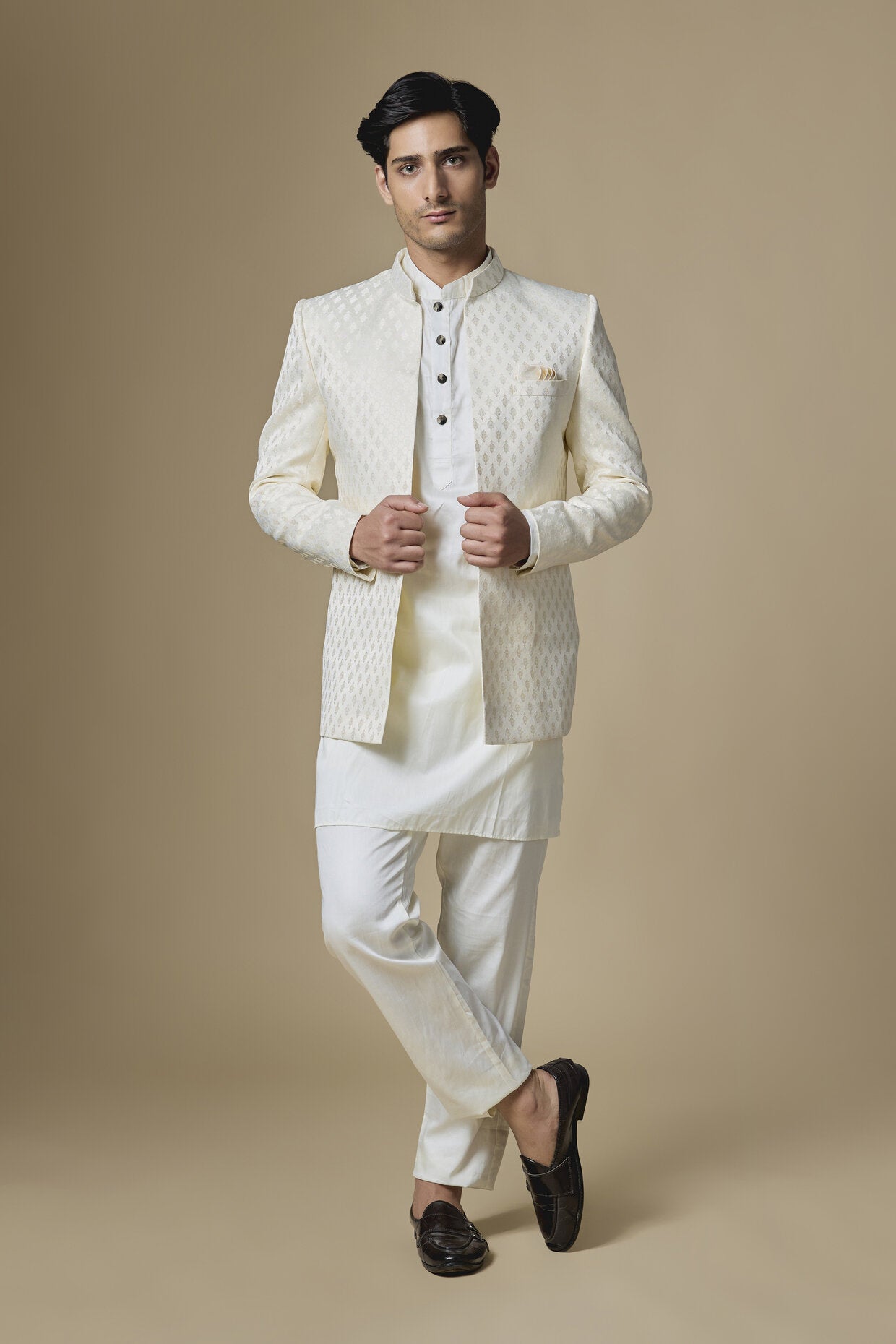 Ivory Embroidered Indowestern Set