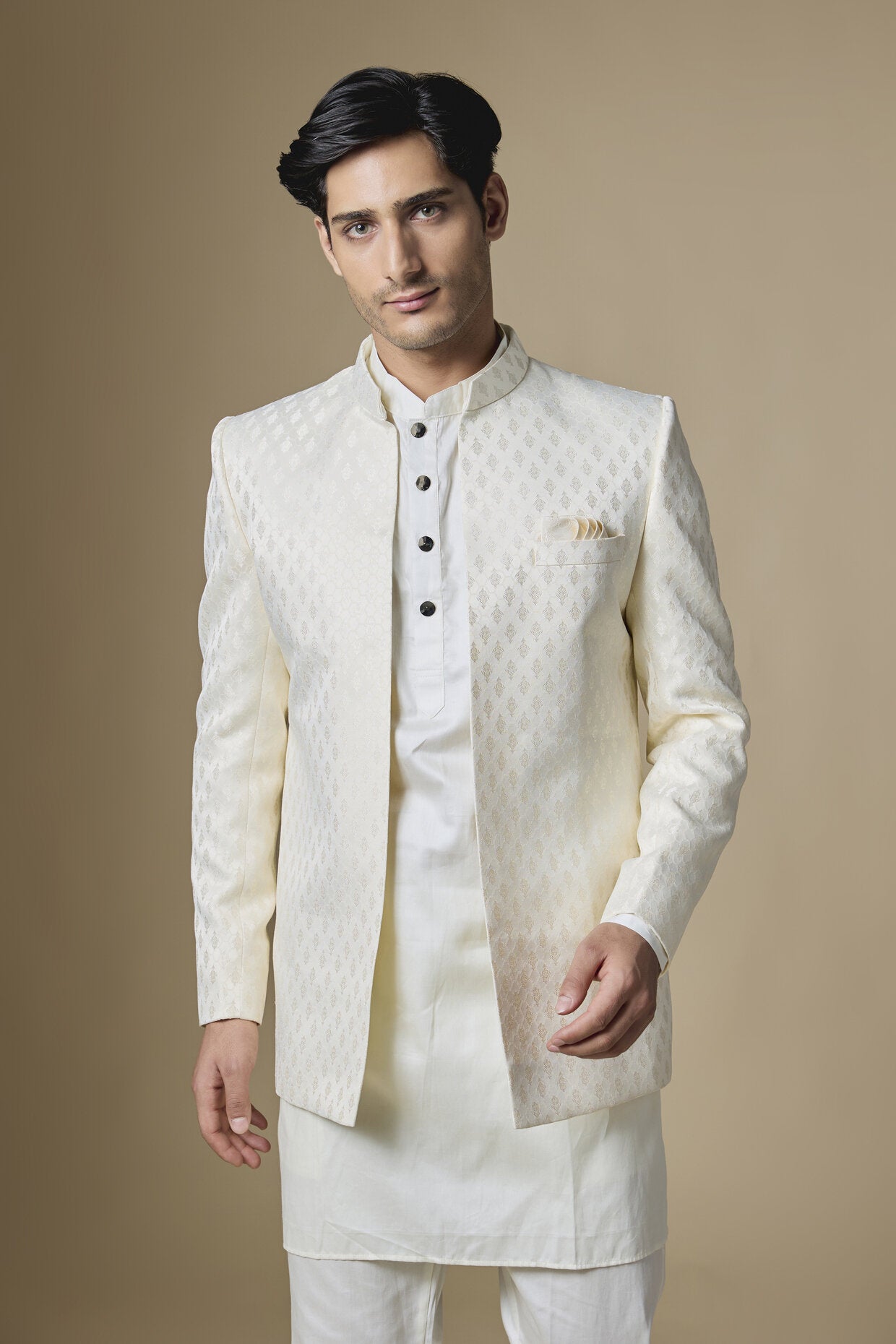 Ivory Embroidered Indowestern Set