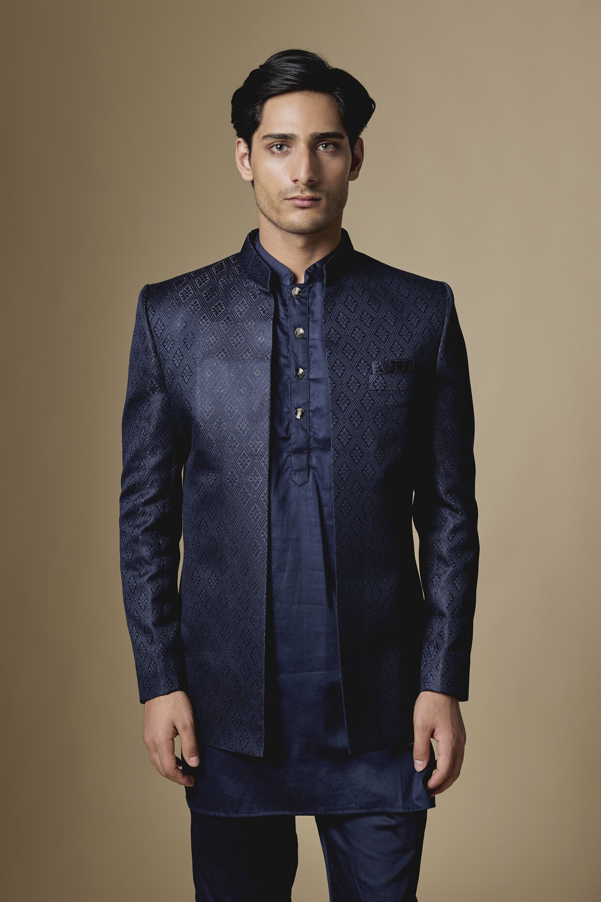 Navy Embroidered Indowestern Set