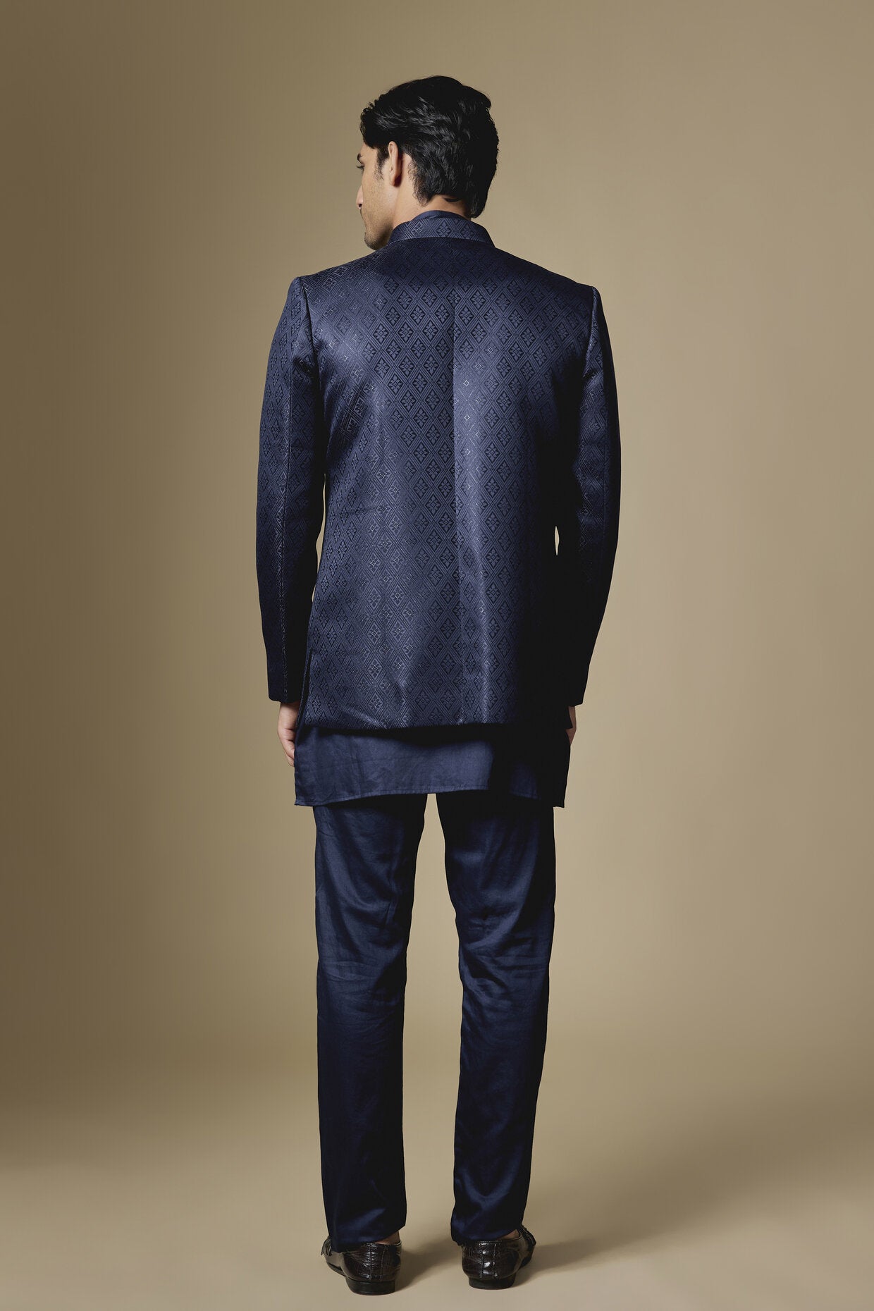 Navy Embroidered Indowestern Set
