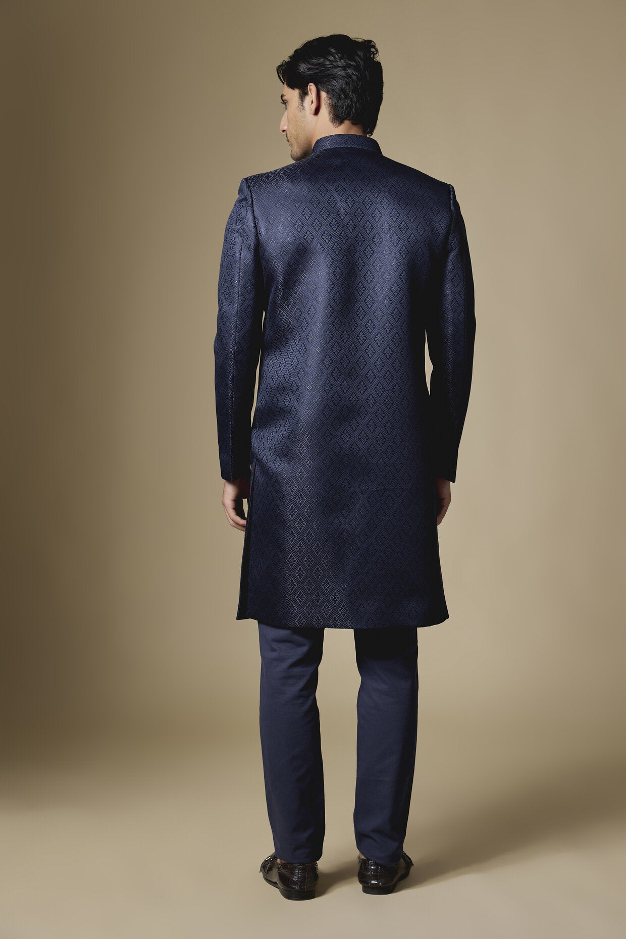 Navy Embroidered Sherwani Set