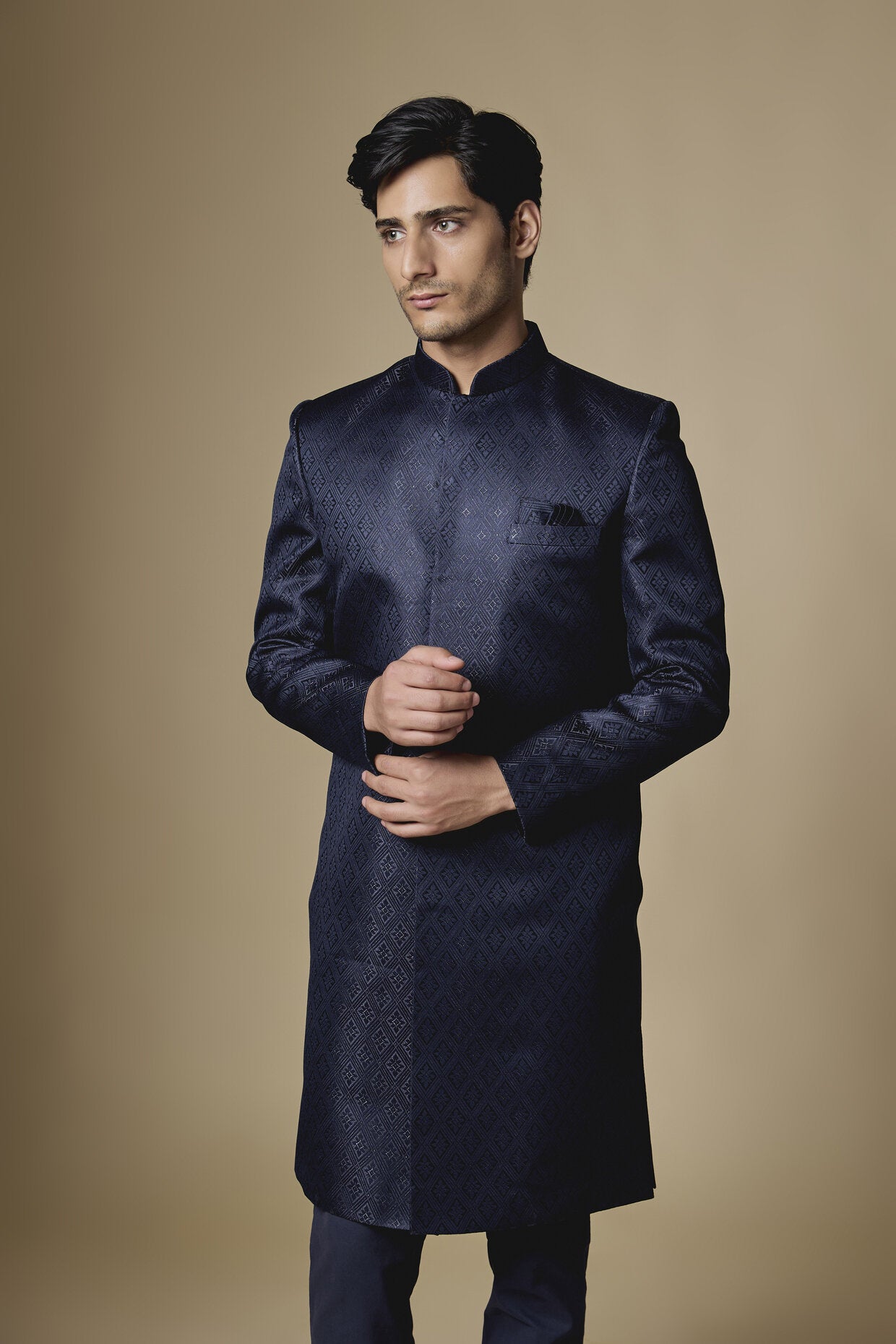 Navy Embroidered Sherwani Set