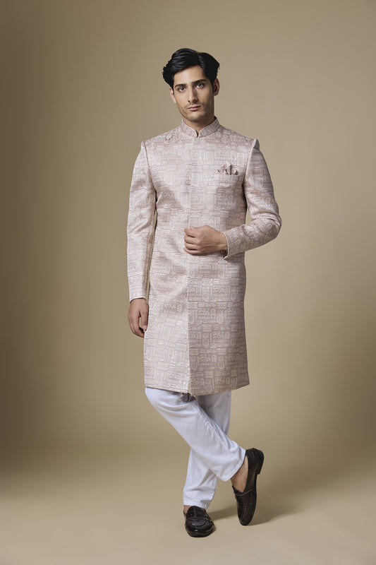 Light Pink Embroidered Sherwani Set