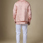 Peach Geometric Embroidered Jacket Kurta Set