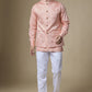 Peach Geometric Embroidered Jacket Kurta Set