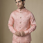 Peach Geometric Embroidered Jacket Kurta Set