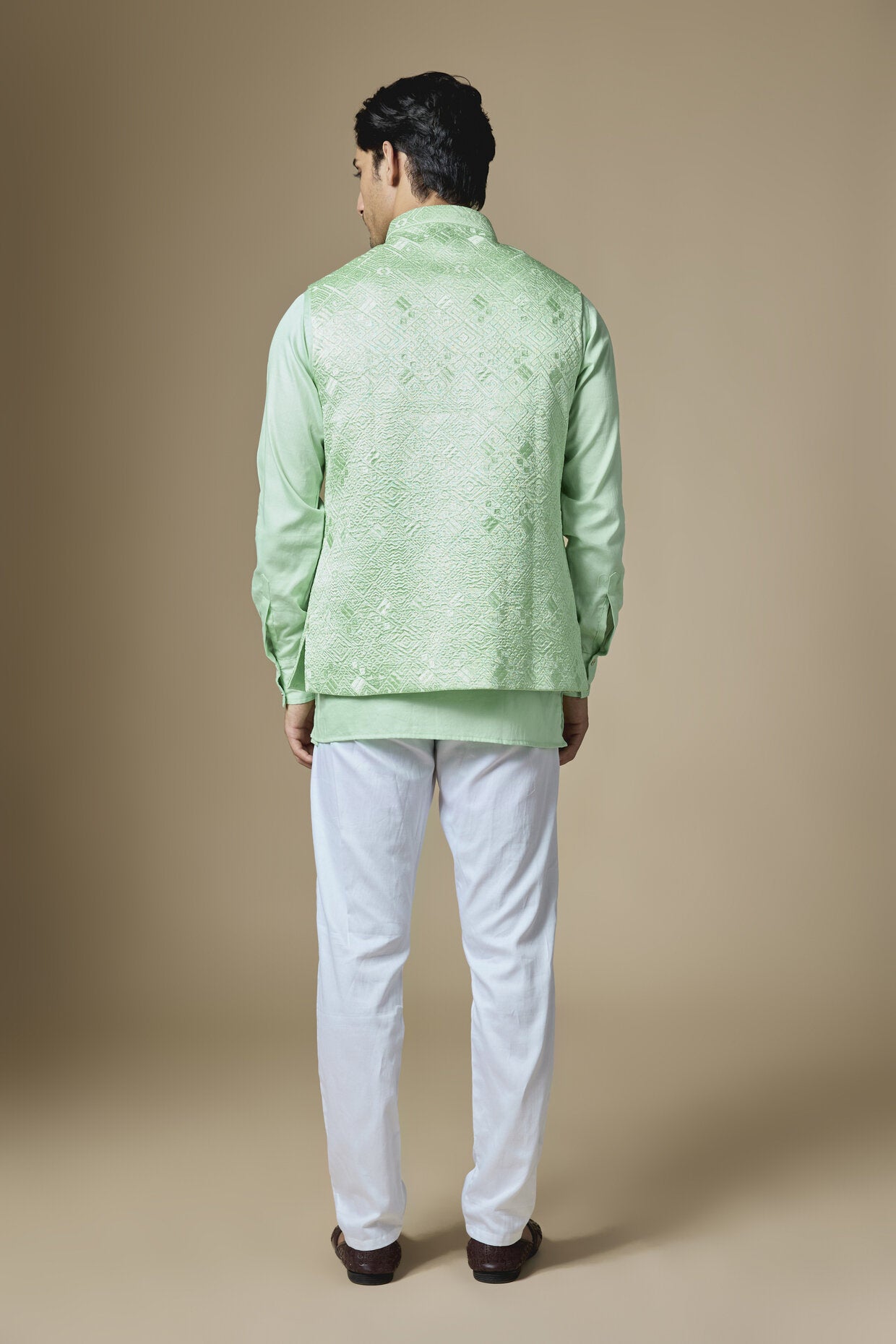 Mint Green Geometric Embroidered Jacket Kurta Set
