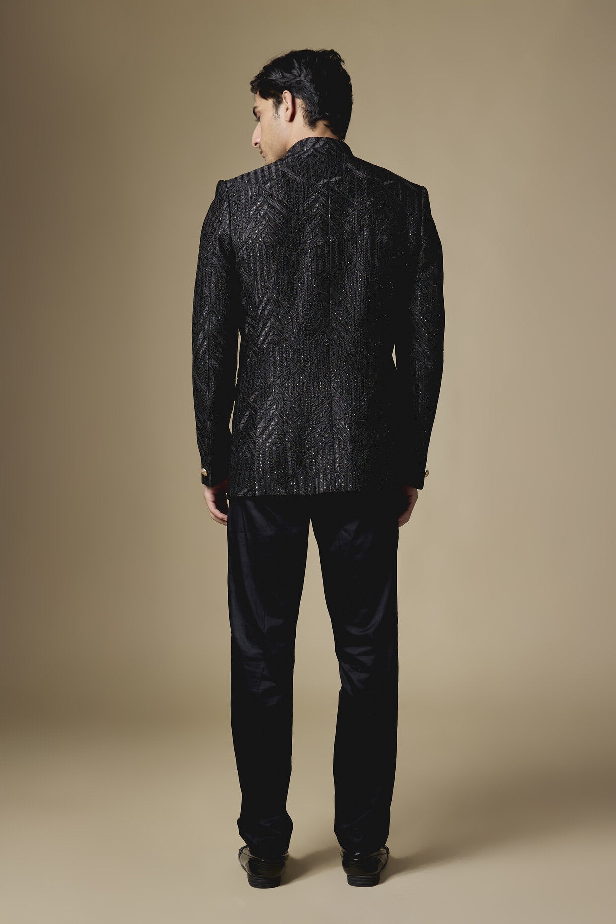 Black Geometric Embroidered Bandhgala Jacket