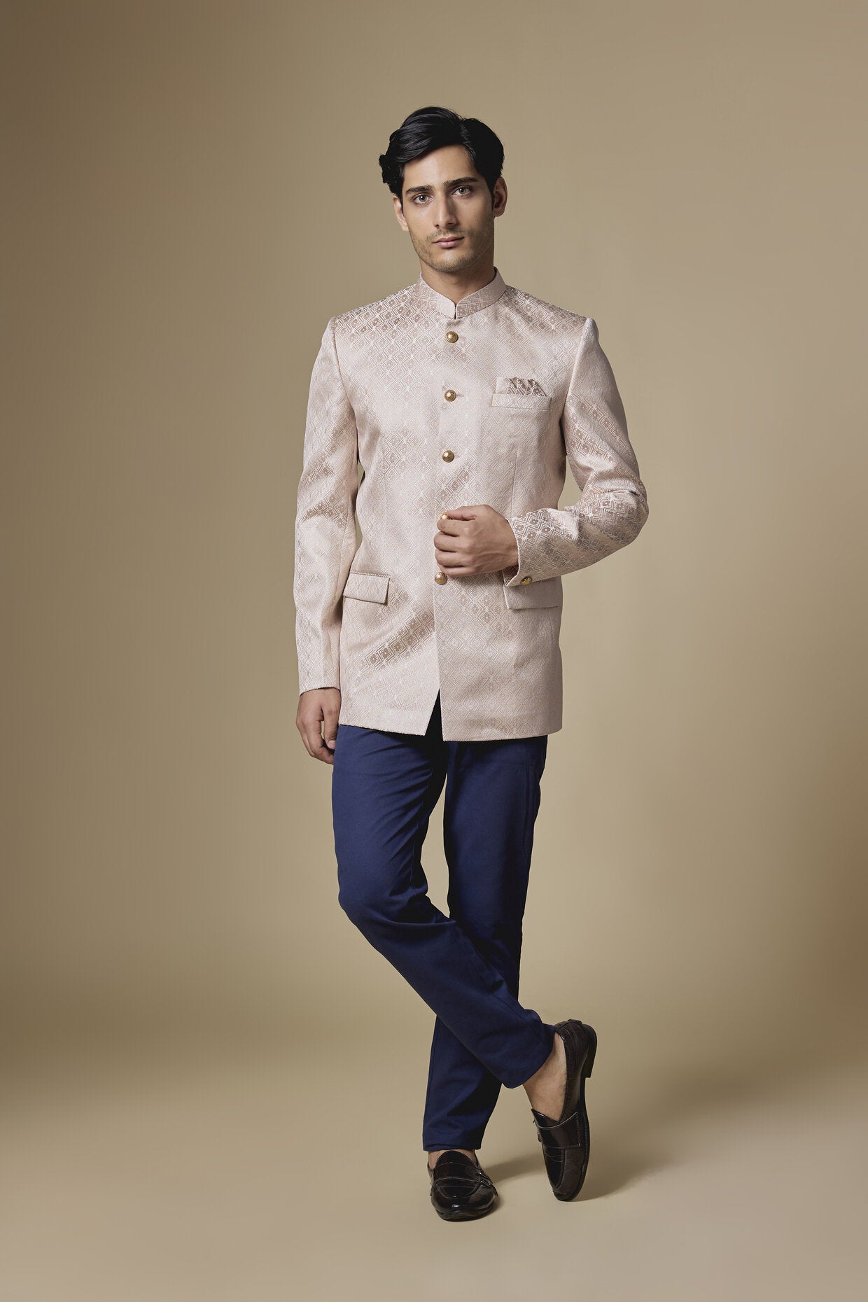 Pink Jacquard Bandhgala Jacket