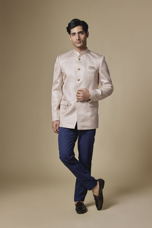 Pink Jacquard Bandhgala Jacket