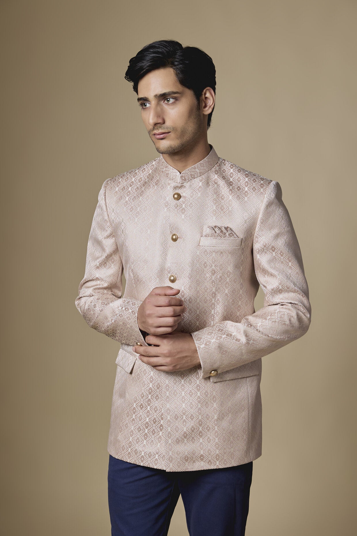 Pink Jacquard Bandhgala Jacket