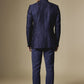 Navy Blue Geometric Embroidered Bandhgala Jacket
