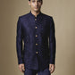 Navy Blue Geometric Embroidered Bandhgala Jacket