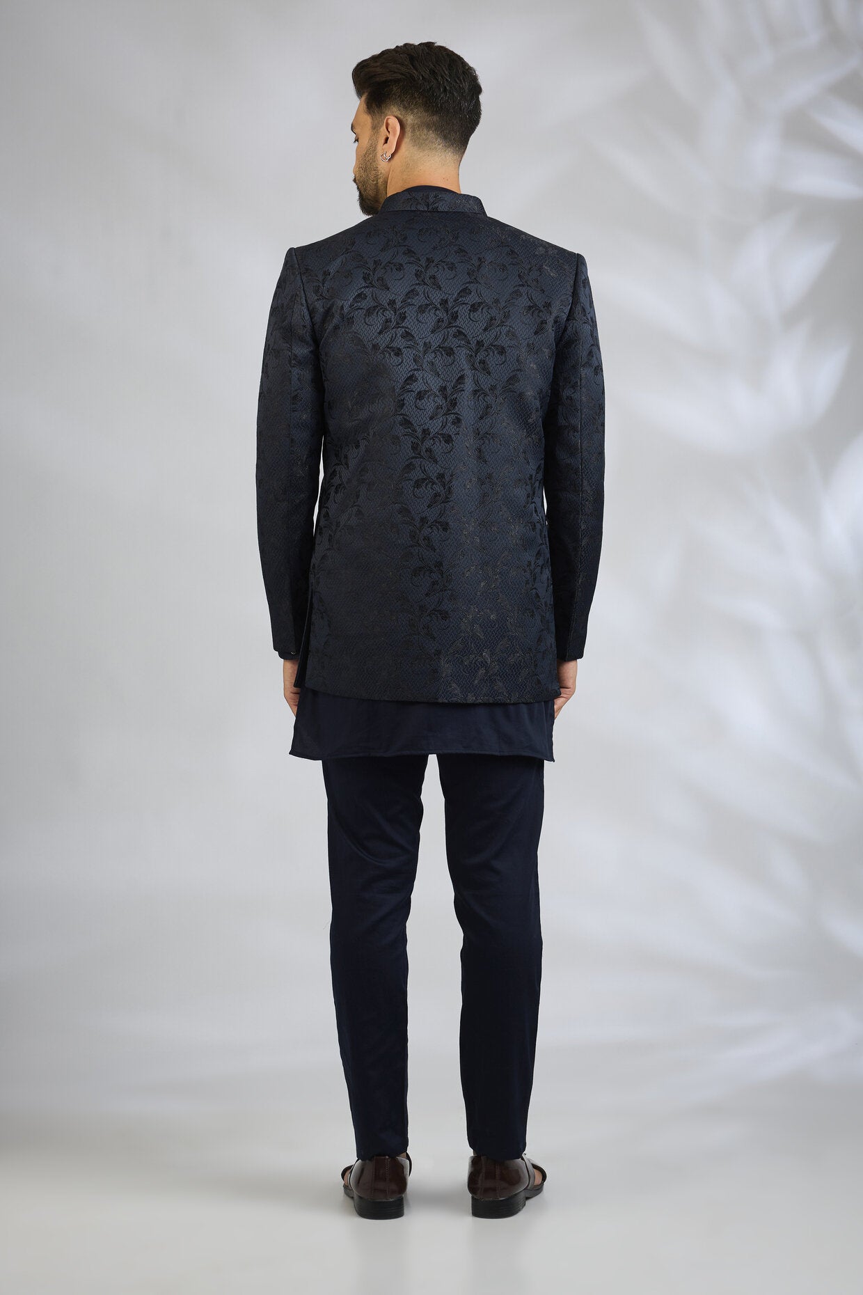 Navy Botanical Embroidered Indowestern Set