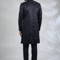 Navy Floral Embroidered Sherwani Set