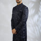 Navy Floral Embroidered Sherwani Set