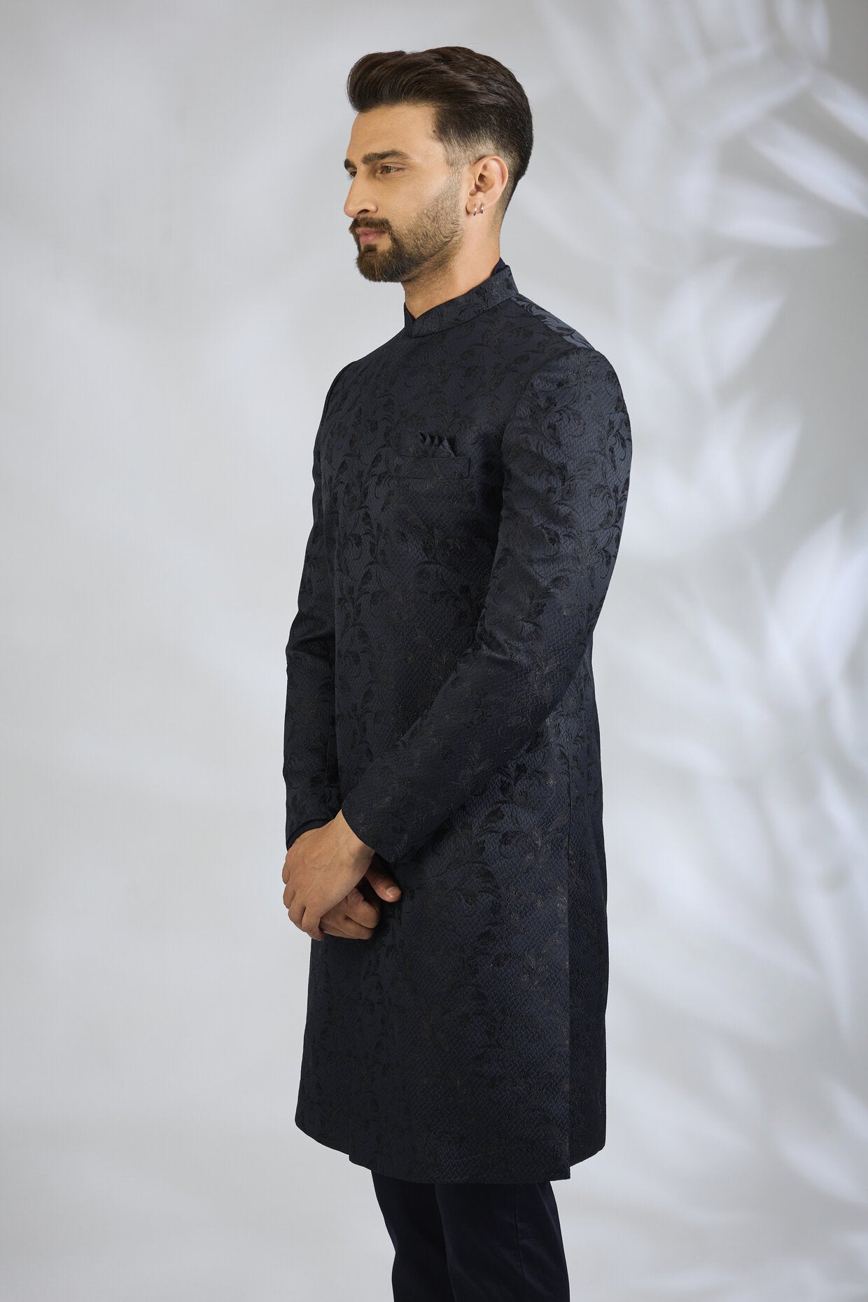 Navy Botanical Embroidered Sherwani Set