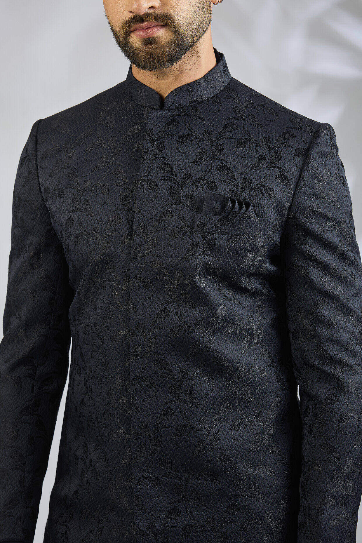 Navy Botanical Embroidered Sherwani Set
