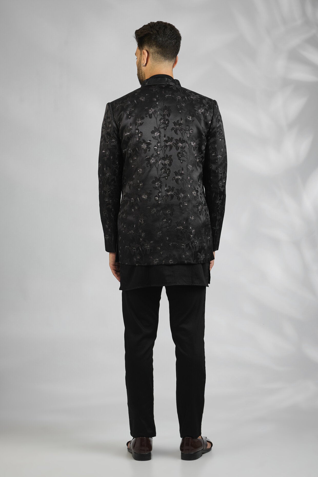 Black Floral Embroidered Indowestern Set